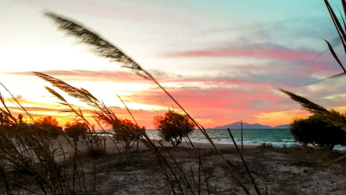 You can enjoy the game even in the evening while watching the sunset Kos island sunset seen from the treasure hunt trail in Marmari